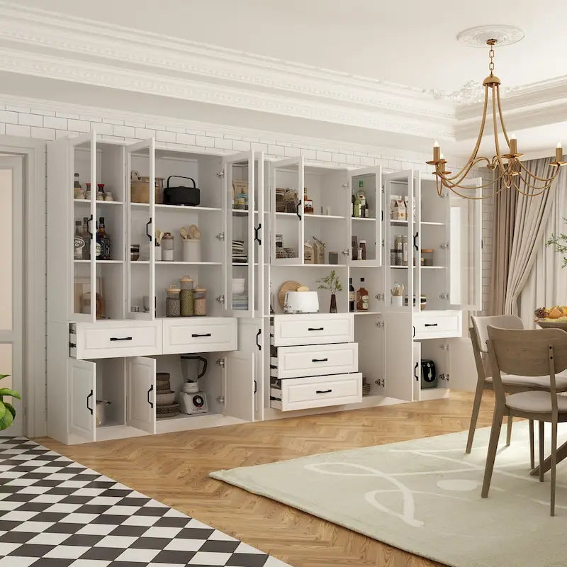 78.7Modular White Curio Bookcase Cabinet w/Glass Doors Buffet Display