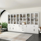 78.7Modular White Curio Bookcase Cabinet w/Glass Doors Buffet Display