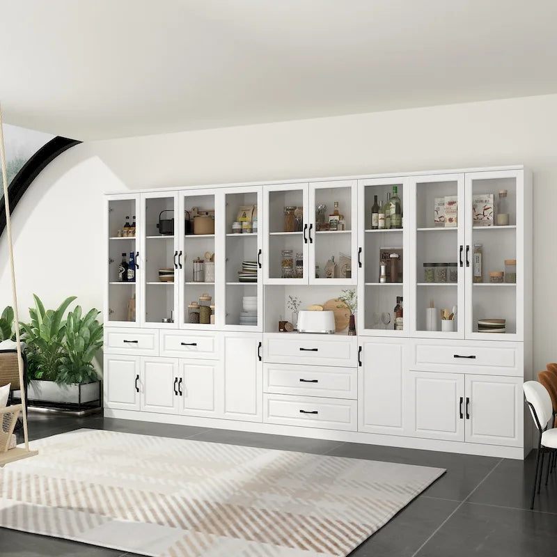 78.7Modular White Curio Bookcase Cabinet w/Glass Doors Buffet Display