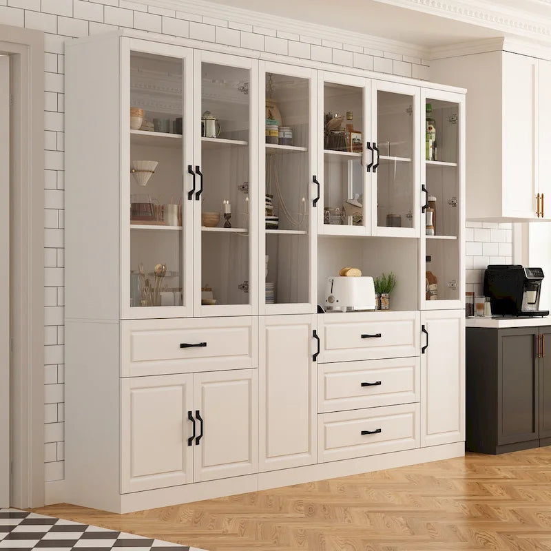 78.7Modular White Curio Bookcase Cabinet w/Glass Doors Buffet Display