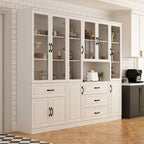 78.7Modular White Curio Bookcase Cabinet w/Glass Doors Buffet Display