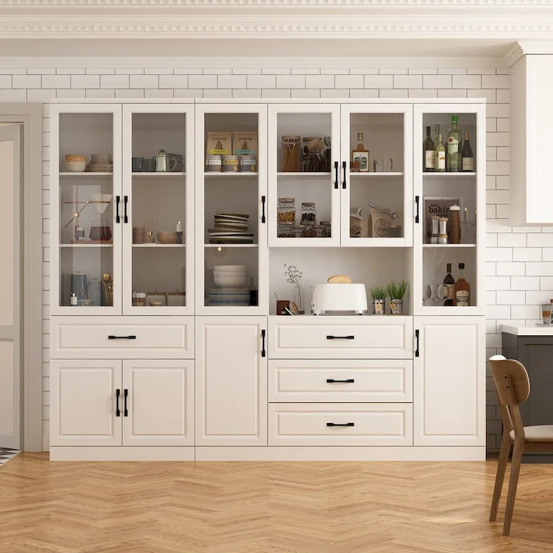 78.7Modular White Curio Bookcase Cabinet w/Glass Doors Buffet Display