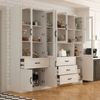 78.7Modular White Curio Bookcase Cabinet w/Glass Doors Buffet Display