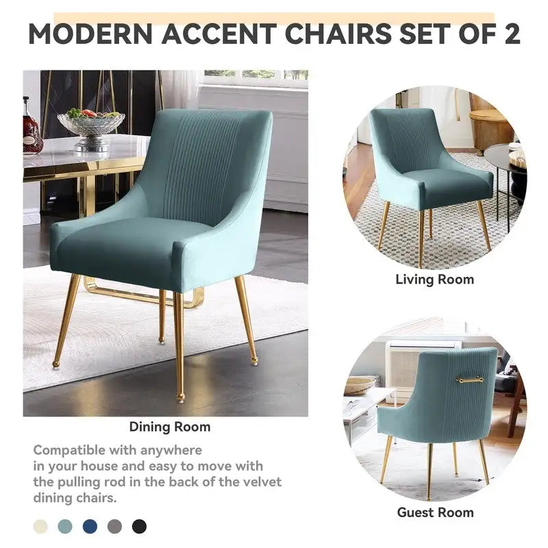 SEYNAR Modern Glam Boucle Pleated Velvet Dining Chair or Vanity Chair Set of 6 with Rear Handle