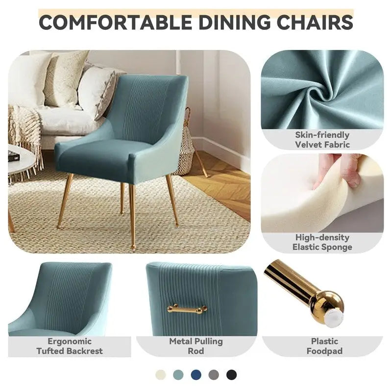 SEYNAR Modern Glam Boucle Pleated Velvet Dining Chair or Vanity Chair Set of 6 with Rear Handle