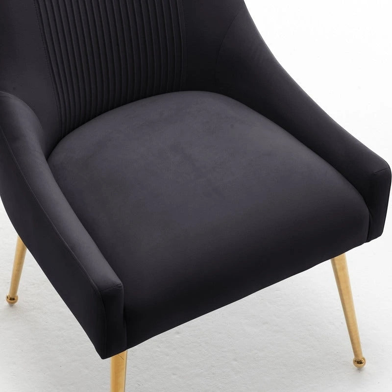 SEYNAR Modern Glam Boucle Pleated Velvet Dining Chair or Vanity Chair Set of 6 with Rear Handle