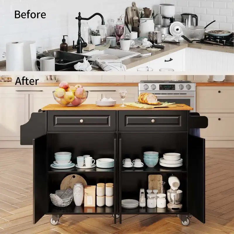 Kitchen Island Cart with Solid Wood Top and Locking Wheels