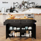 Kitchen Island Cart with Solid Wood Top and Locking Wheels
