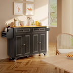 Kitchen Island Cart with Solid Wood Top and Locking Wheels
