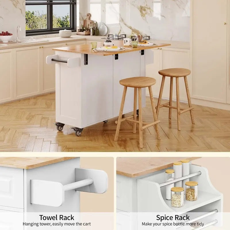 Kitchen Island Cart with Solid Wood Top and Locking Wheels