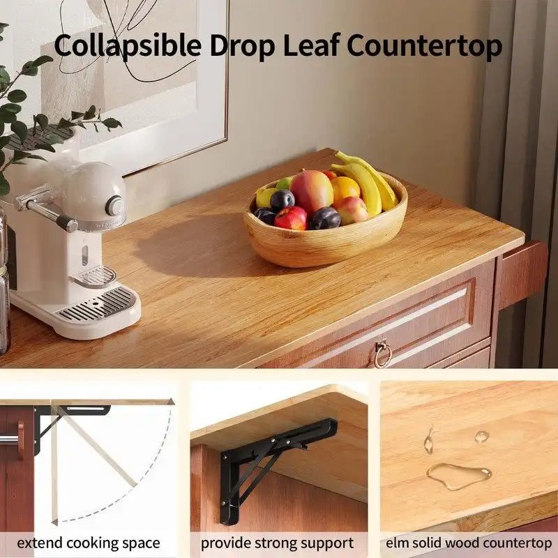 Kitchen Island Cart with Solid Wood Top and Locking Wheels
