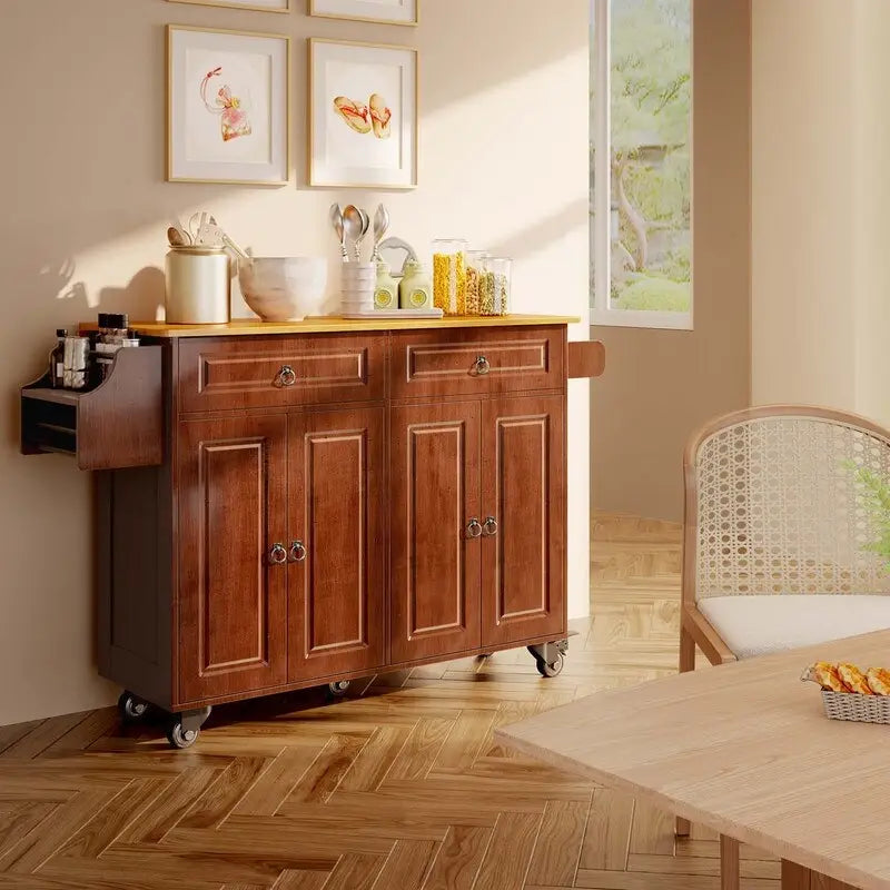 Kitchen Island Cart with Solid Wood Top and Locking Wheels