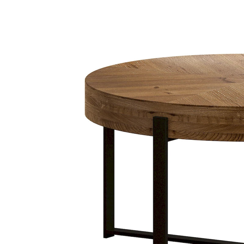 33.86 Modern Retro Splicing Wooden Round Coffee Table with Cross Legs Base