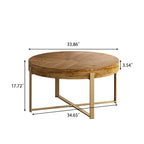 33.86 Modern Retro Splicing Wooden Round Coffee Table with Cross Legs Base