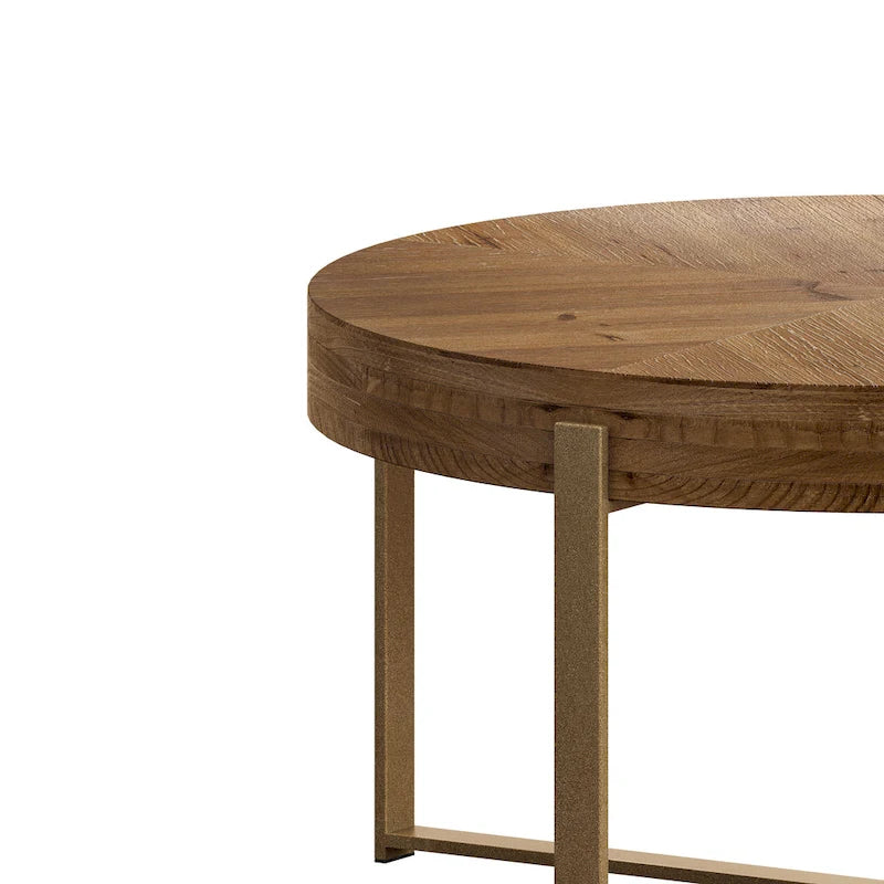 33.86 Modern Retro Splicing Wooden Round Coffee Table with Cross Legs Base
