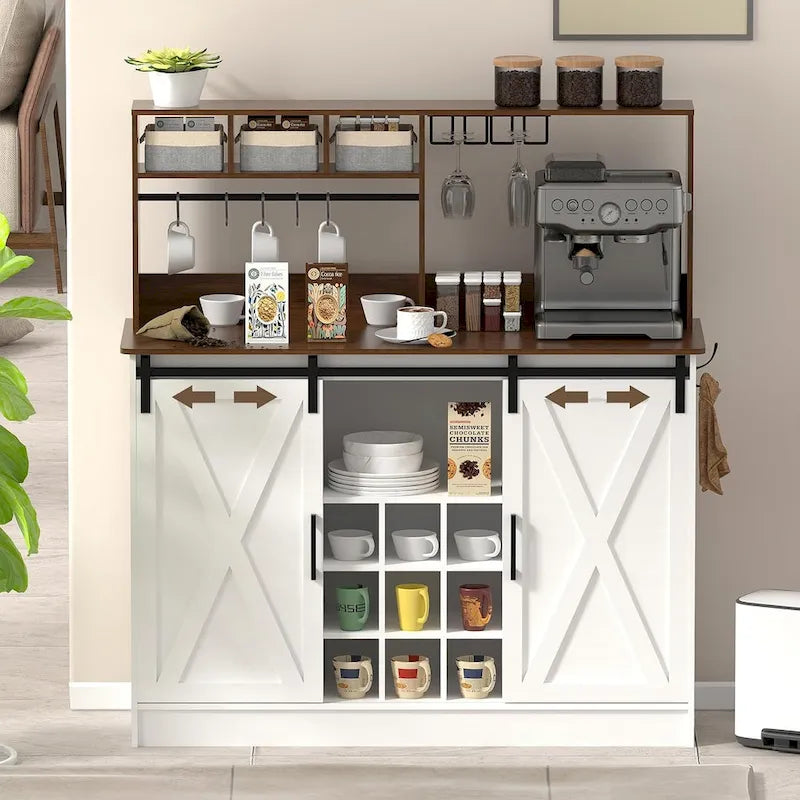 Coffee Bar Cabinet, 47 Sideboard Buffet Cabinet with 20-color LED Lights and 6.5FT Outlet