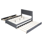 Linen Upholstered Platform Bed with 2 Drawers and Trundle,Queen/Full Size