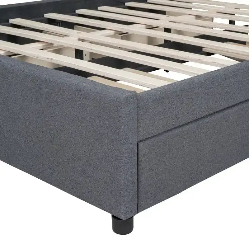 Linen Upholstered Platform Bed with 2 Drawers and Trundle,Queen/Full Size
