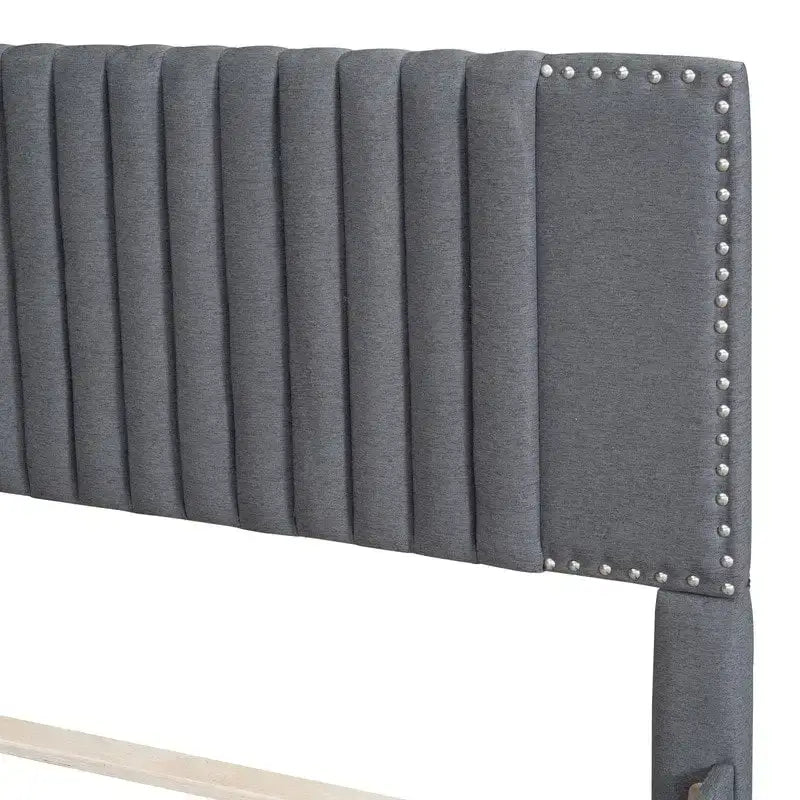 Linen Upholstered Platform Bed with 2 Drawers and Trundle,Queen/Full Size