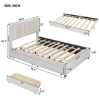 Linen Upholstered Platform Bed with 2 Drawers and Trundle,Queen/Full Size