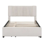 Linen Upholstered Platform Bed with 2 Drawers and Trundle,Queen/Full Size