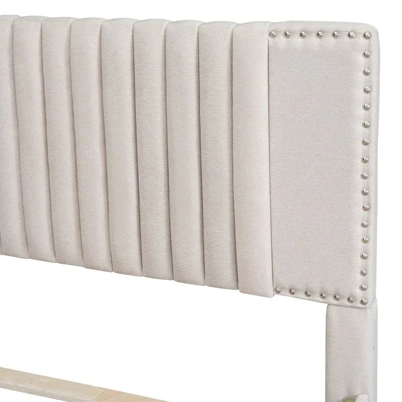 Linen Upholstered Platform Bed with 2 Drawers and Trundle,Queen/Full Size
