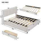 Linen Upholstered Platform Bed with 2 Drawers and Trundle,Queen/Full Size