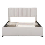 Linen Upholstered Platform Bed with 2 Drawers and Trundle,Queen/Full Size