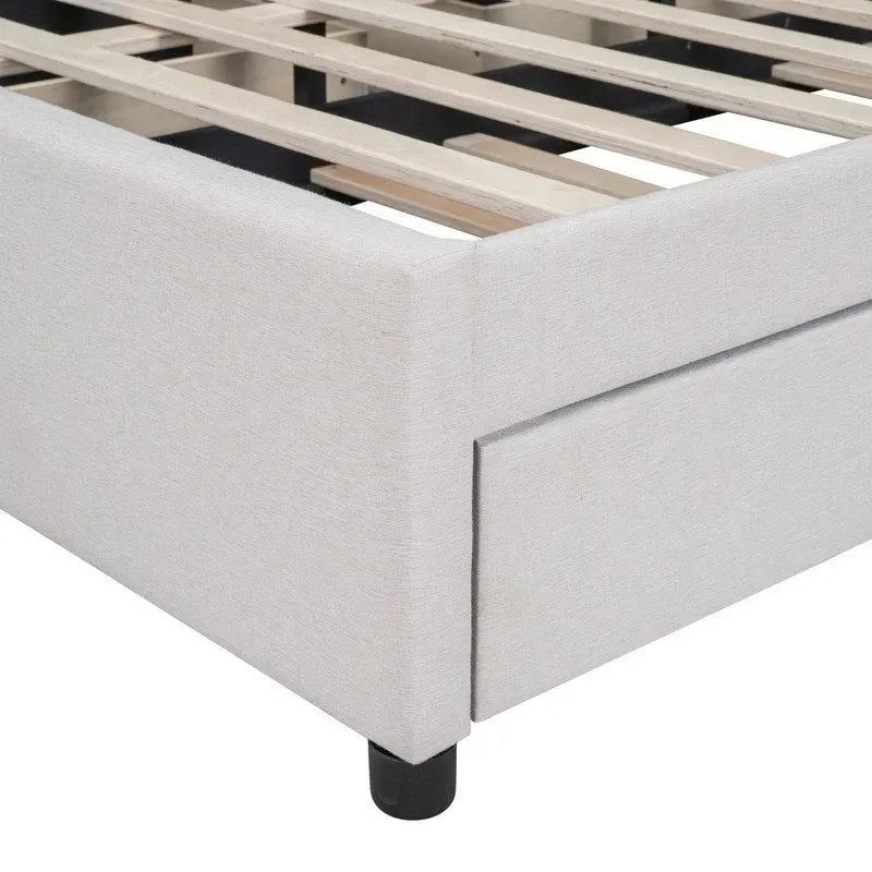 Linen Upholstered Platform Bed with 2 Drawers and Trundle,Queen/Full Size