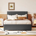 Linen Upholstered Platform Bed with 2 Drawers and Trundle,Queen/Full Size