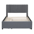 Linen Upholstered Platform Bed with 2 Drawers and Trundle,Queen/Full Size