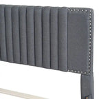 Linen Upholstered Platform Bed with 2 Drawers and Trundle,Queen/Full Size