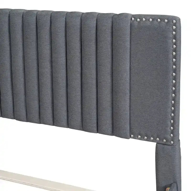 Linen Upholstered Platform Bed with 2 Drawers and Trundle,Queen/Full Size