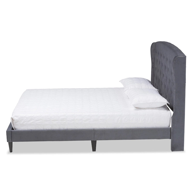 Joanna Modern and Contemporary Velvet Fabric Upholstered and Dark Brown Finished Wood Platform Bed