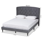 Joanna Modern and Contemporary Velvet Fabric Upholstered and Dark Brown Finished Wood Platform Bed