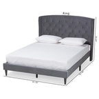 Joanna Modern and Contemporary Velvet Fabric Upholstered and Dark Brown Finished Wood Platform Bed