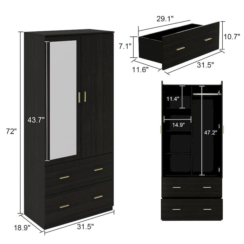 Freestanding Modern Minimalist Bedroom Wooden Armoire Wardrobe