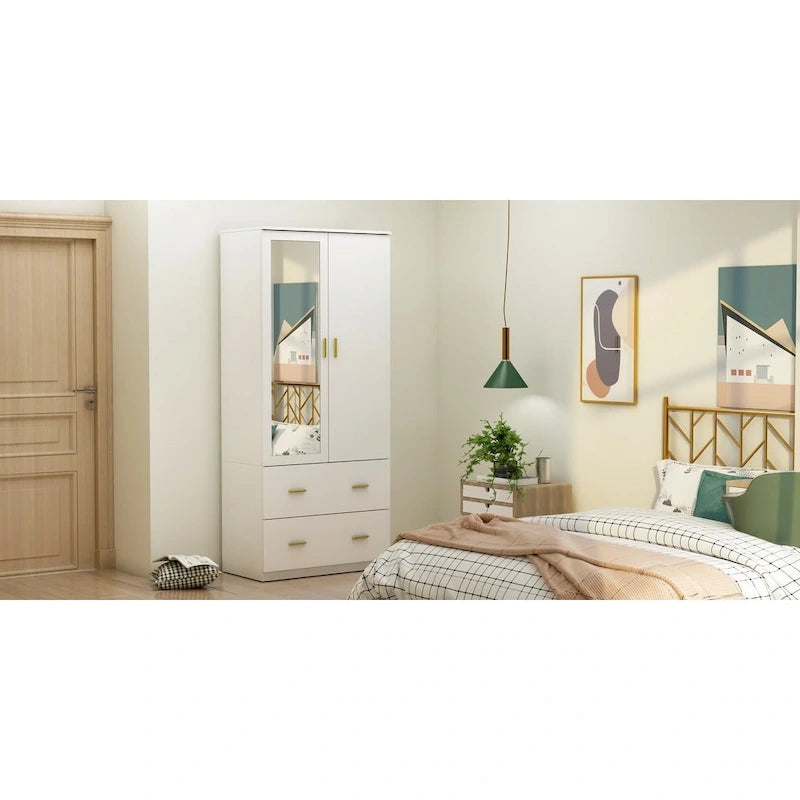 Freestanding Modern Minimalist Bedroom Wooden Armoire Wardrobe