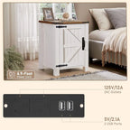 Farmhouse Wood Nightstand with Charging Station, End Table, Side Table
