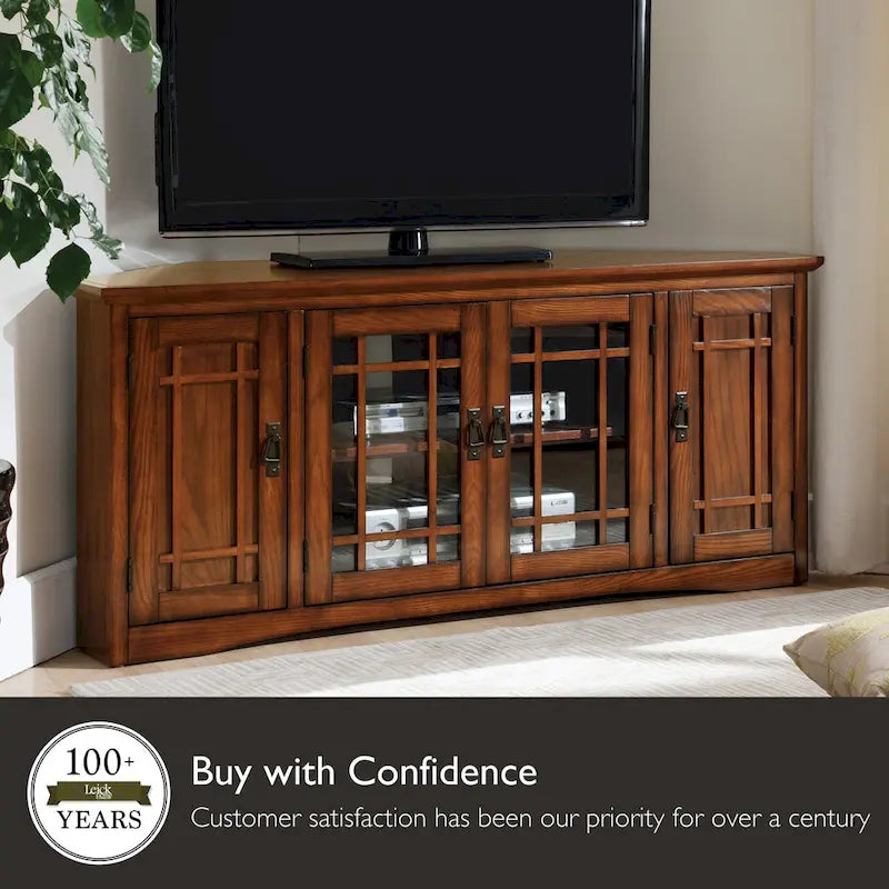 Solid Wood Mission Oak Four Door Corner TV Stand