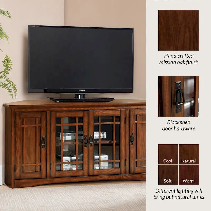 Solid Wood Mission Oak Four Door Corner TV Stand
