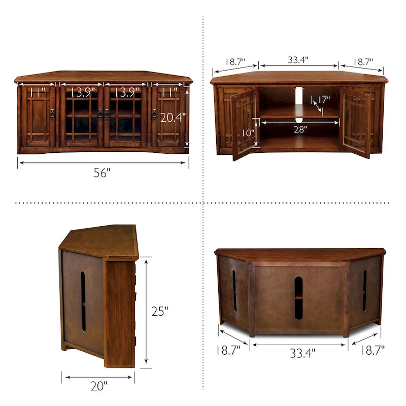 Solid Wood Mission Oak Four Door Corner TV Stand