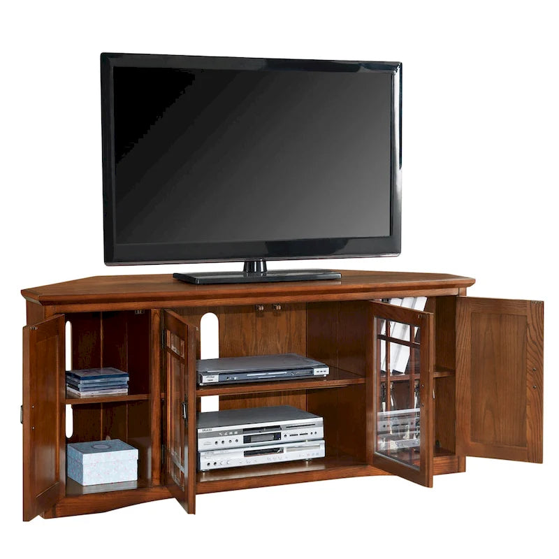 Solid Wood Mission Oak Four Door Corner TV Stand