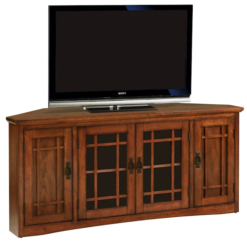 Solid Wood Mission Oak Four Door Corner TV Stand