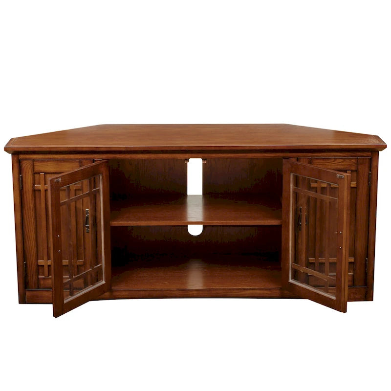 Solid Wood Mission Oak Four Door Corner TV Stand