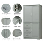 Tall and Wide Storage Cabinet with Doors for Bathroom/Office Three Drawers Grey/White/Black