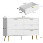 6-Drawer Double Dresser with Gold Accents Bedroom Storage Solution