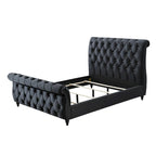 Ellowen Queen Size Bed, Diamond Tufted Black Upholstery, Panel Headboard