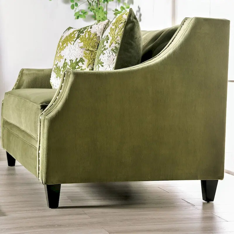 Olie Transitional Green Solid Wood Padded Loveseat by