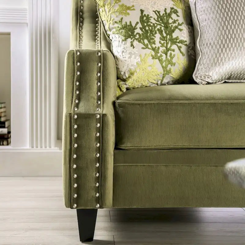 Olie Transitional Green Solid Wood Padded Loveseat by